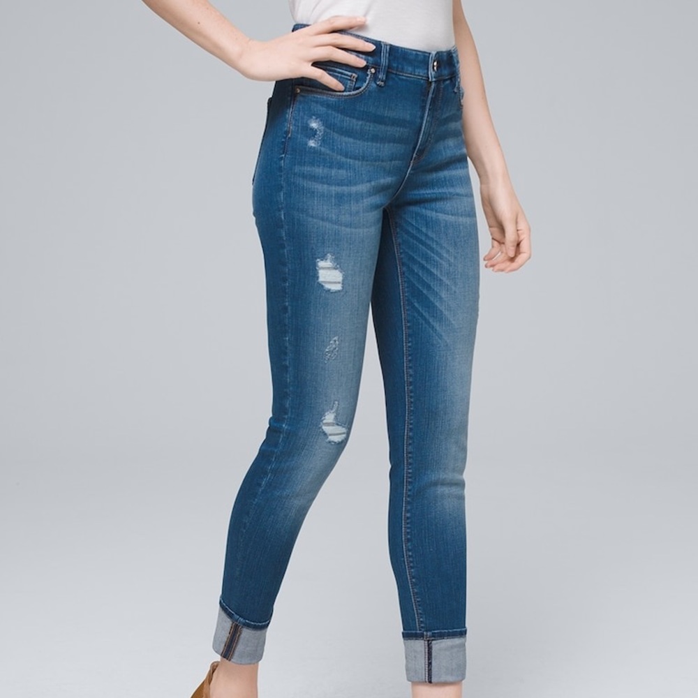 Mid-Rise Destructed Skinny Ankle Jeans size 10
